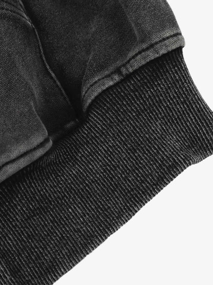 Vintage Washed Panel Construction Zip-Up Hoodie 