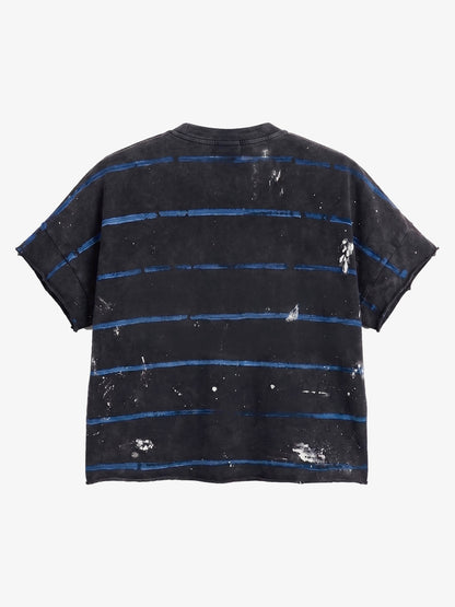 Vintage Washed Striped Paint Splatter Graphic T-Shirt
