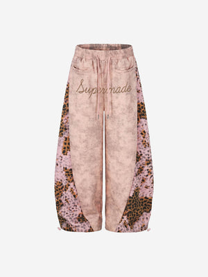 Rhinestone Logo Leopard Patchwork Sweatpants 
