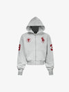 Streetwear Knight Horse Embroidered Cropped Zip-Up Hoodie