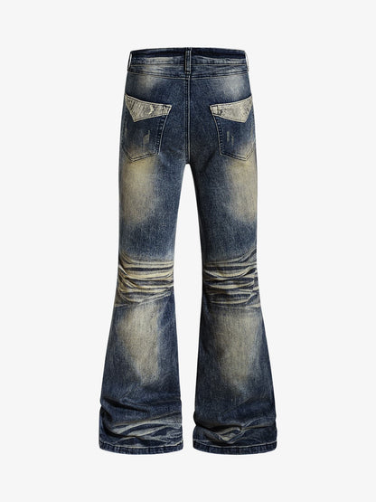 Denim Wide-Leg Flared Jeans with Stud Details for Women 