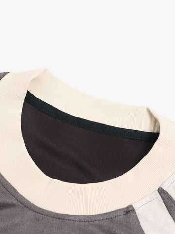 Jersey Deconstructed Contrast Color Stitching Print T-shirt - 2407 