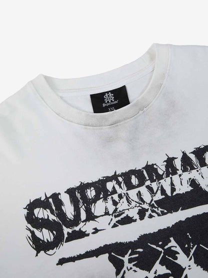 Grunge Graphic Distressed Cage Striped Long-Sleeve T-Shirt 