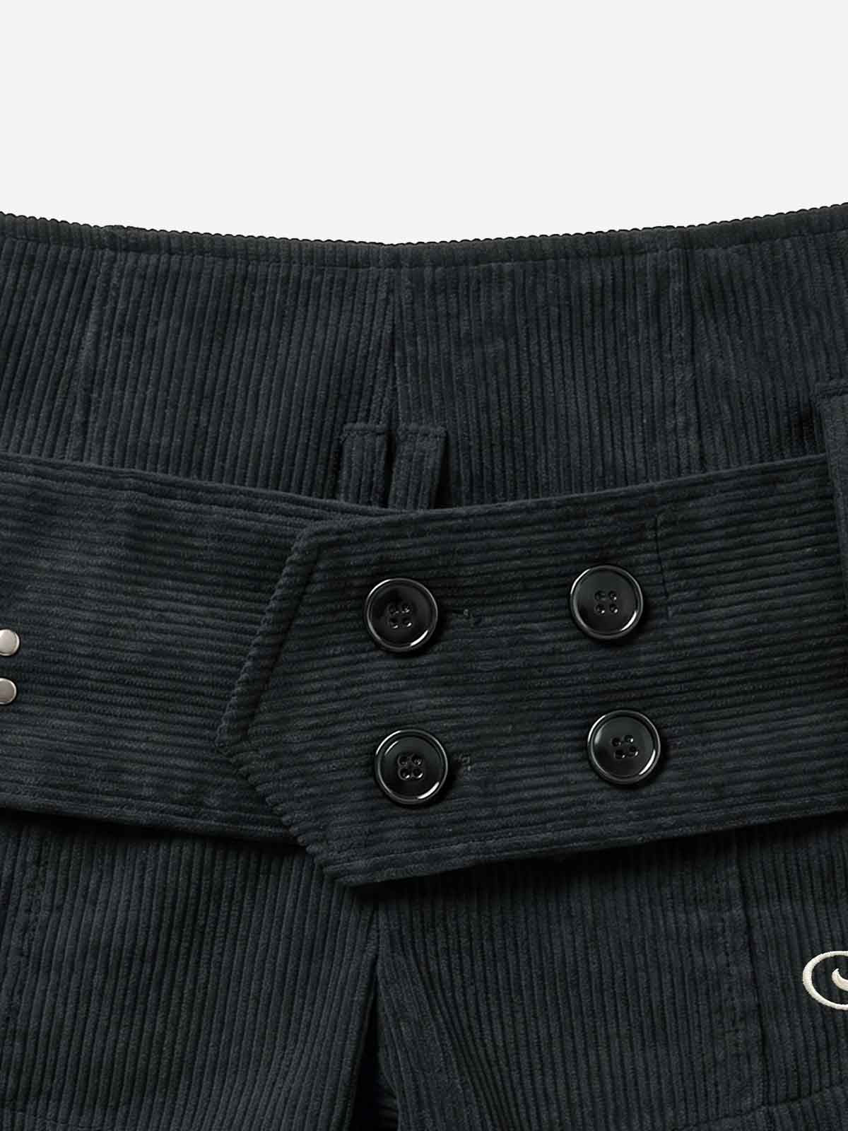 Studded Corduroy Double-Breasted Shorts