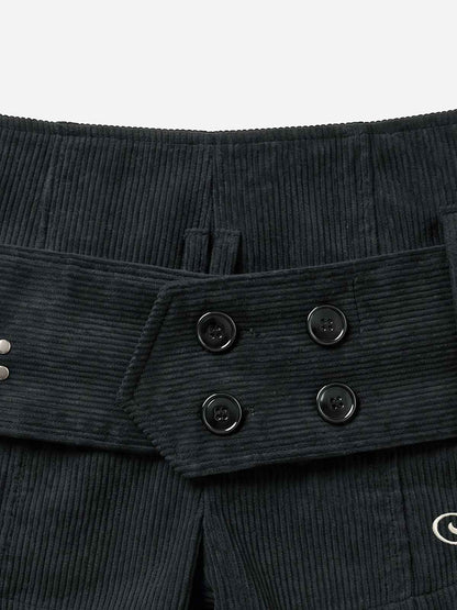 Studded Corduroy Double-Breasted Shorts
