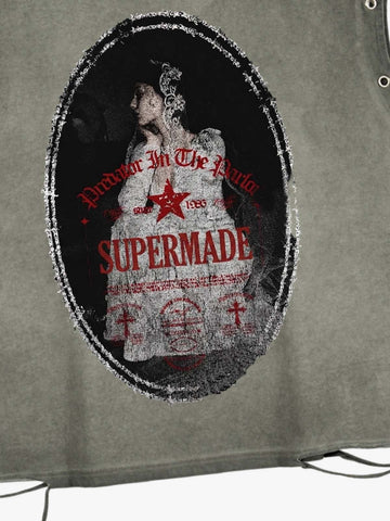 Man in the Mirror Graphic Studded Distressed Vest
