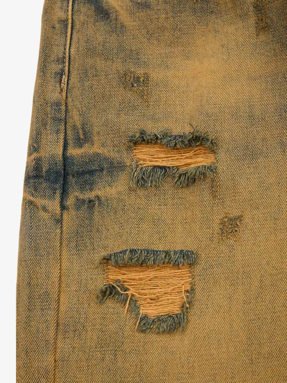 Burnt Orange Distressed Denim Shorts 