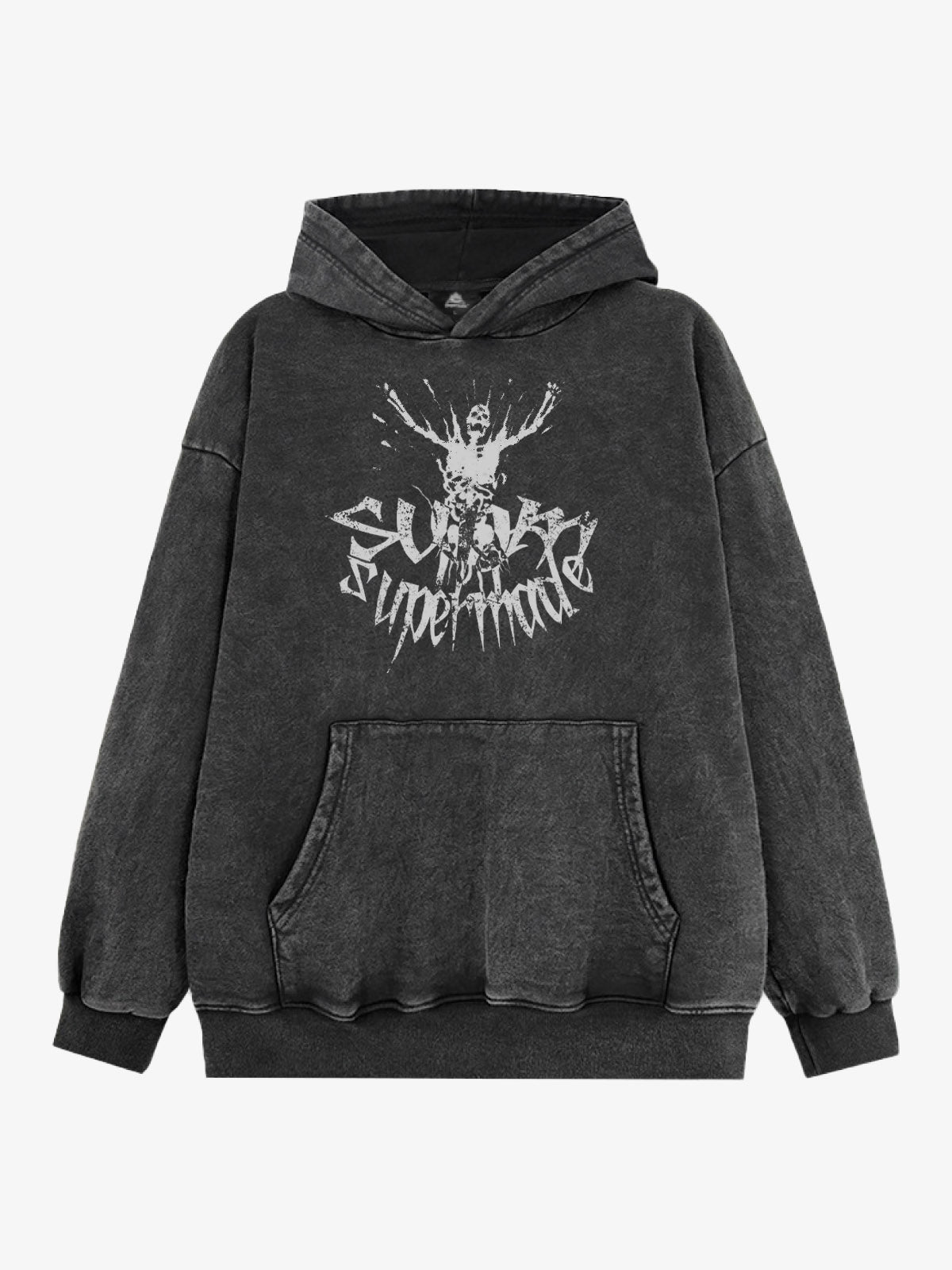 Gothic Devil Graphic Washed Hoodie 