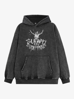 Gothic Devil Graphic Washed Hoodie 