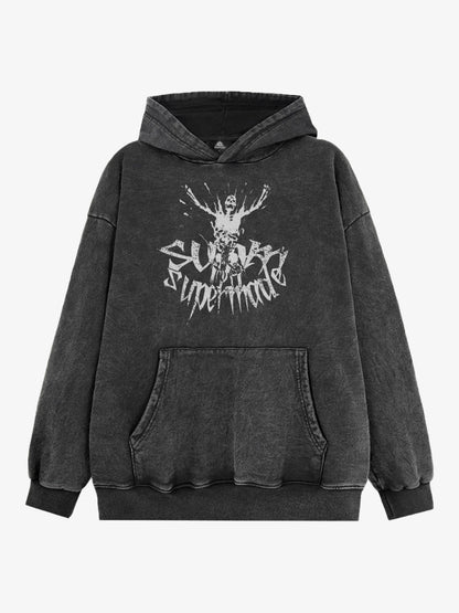 Gothic Devil Graphic Washed Hoodie 