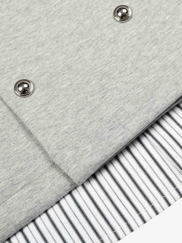 Button Detail Striped Panel Faux Layered Jacket 