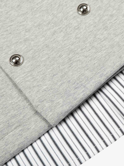 Button Detail Striped Panel Faux Layered Jacket 
