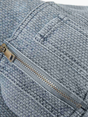 Washed Embroidered Fur-Lined Denim Bomber Jacket 