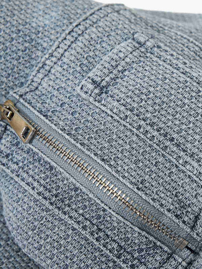 Washed Embroidered Fur-Lined Denim Bomber Jacket 