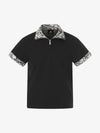 Leopard Trim Half Zip Polo T-Shirt