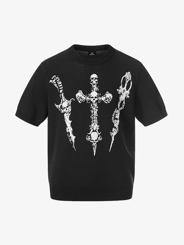 Gothic Cross Graphic Knit T Shirt 