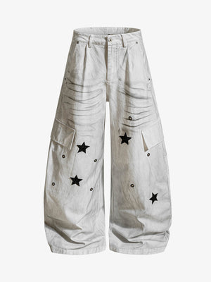 Vintage Star Detail Washed Cargo Jeans