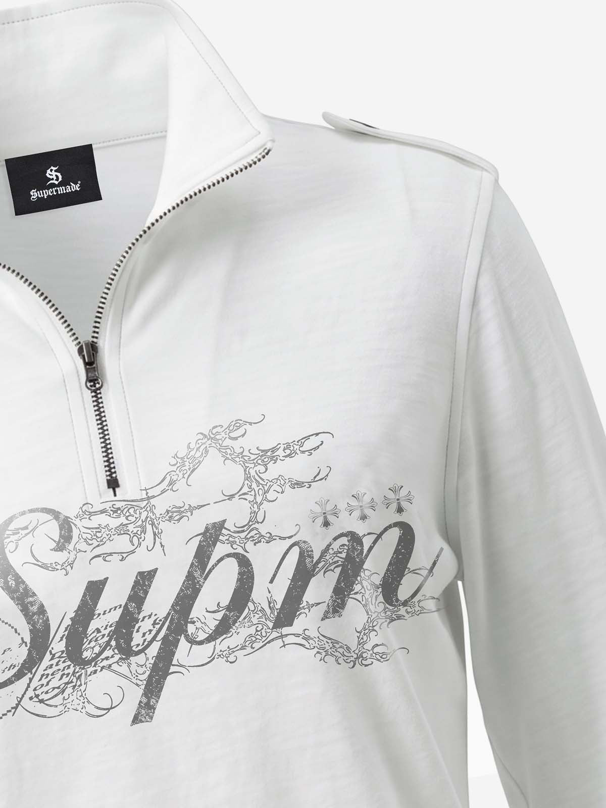 Logo Epaulette Stand Collar Long Sleeves Tee