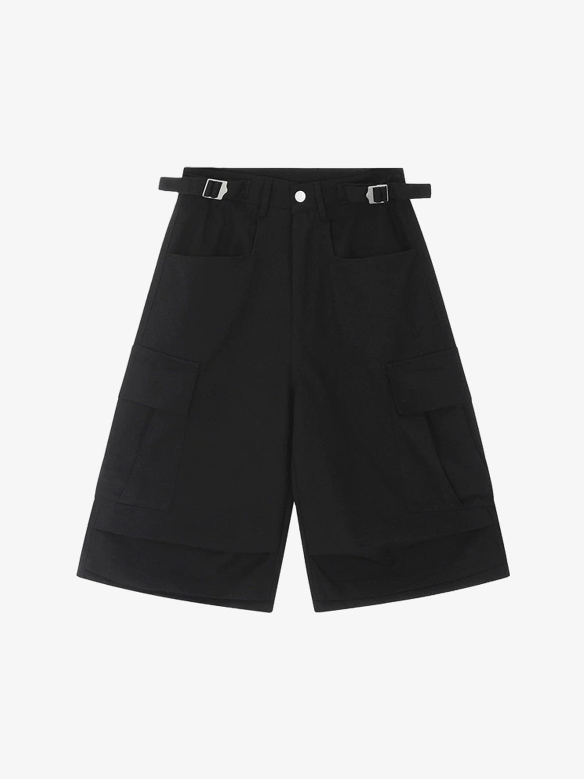 Urban Techwear Side Buckle Layered Hem Cargo Shorts