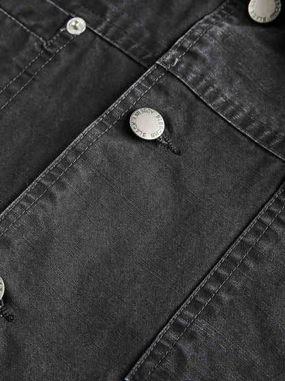 Clean Cut Leather Contrast Collar Pocket Jacket 