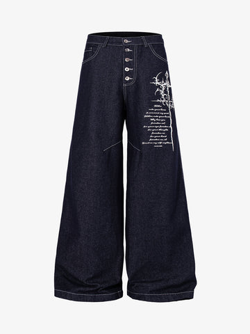 Dark Graphic Multi-Button Jeans