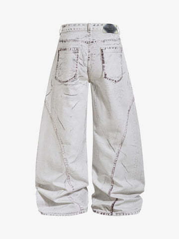 Cyber-Grunge Distressed Tinted Curved Jeans