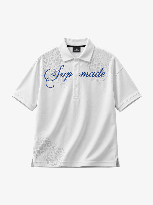 Cotton Polo Shirt with Script Logo and Leopard Print Detail 