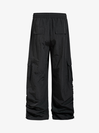 Music Note Print Baggy Nylon Cargo Pants 