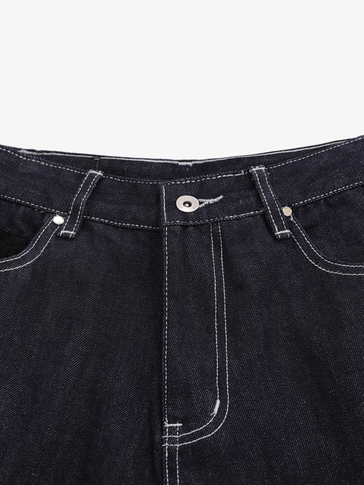 Vintage Contrast Stitch Wide Leg Denim Jorts