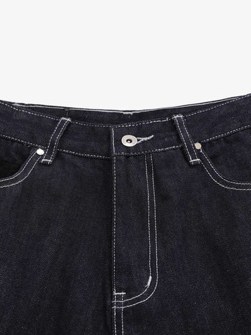 Vintage Contrast Stitch Wide Leg Denim Jorts