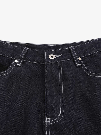 Vintage Contrast Stitch Wide Leg Denim Jorts