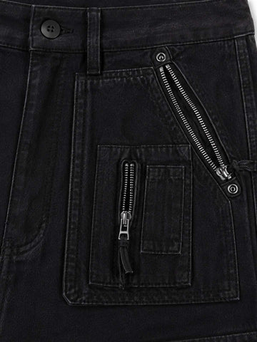 Cross Fringe Utility Denim Pants