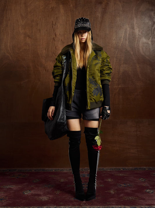 Street Graffiti Lamb Collar Flight Cotton Jacket 