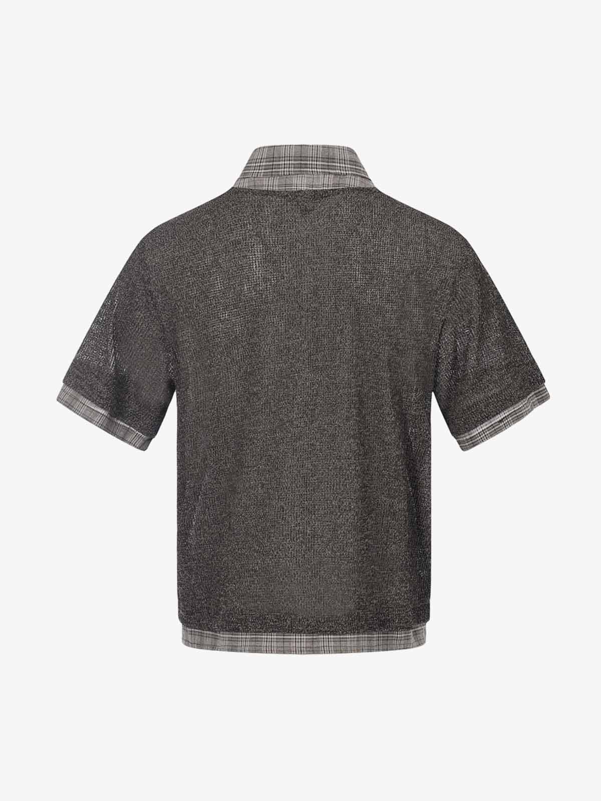 Textured Knit Plaid Layered Shirt