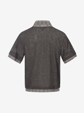 Textured Knit Plaid Layered Shirt