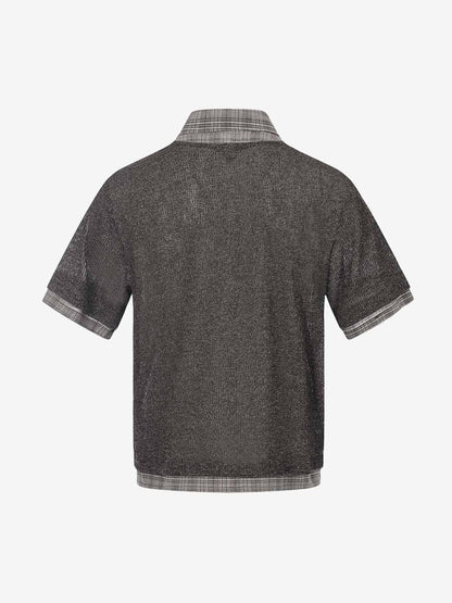 Textured Knit Plaid Layered Shirt