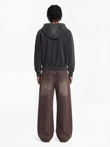 Retro Patchwork Washed Wide Leg Denim Jeans 