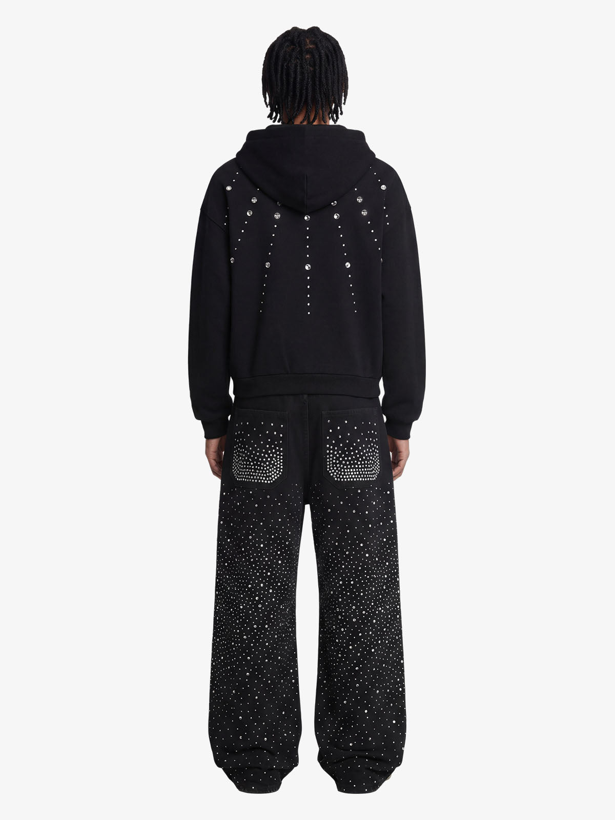 Retro Denim Full Rhinestone Design Baggy Jeans - 2545 