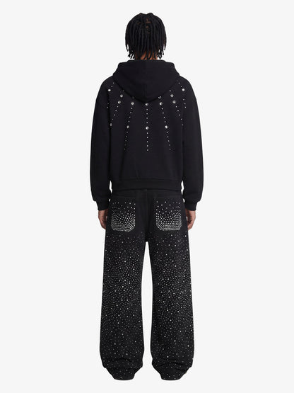 Retro Denim Full Rhinestone Design Baggy Jeans - 2545 