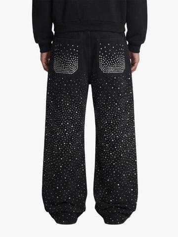 Retro Denim Full Rhinestone Design Baggy Jeans - 2545 