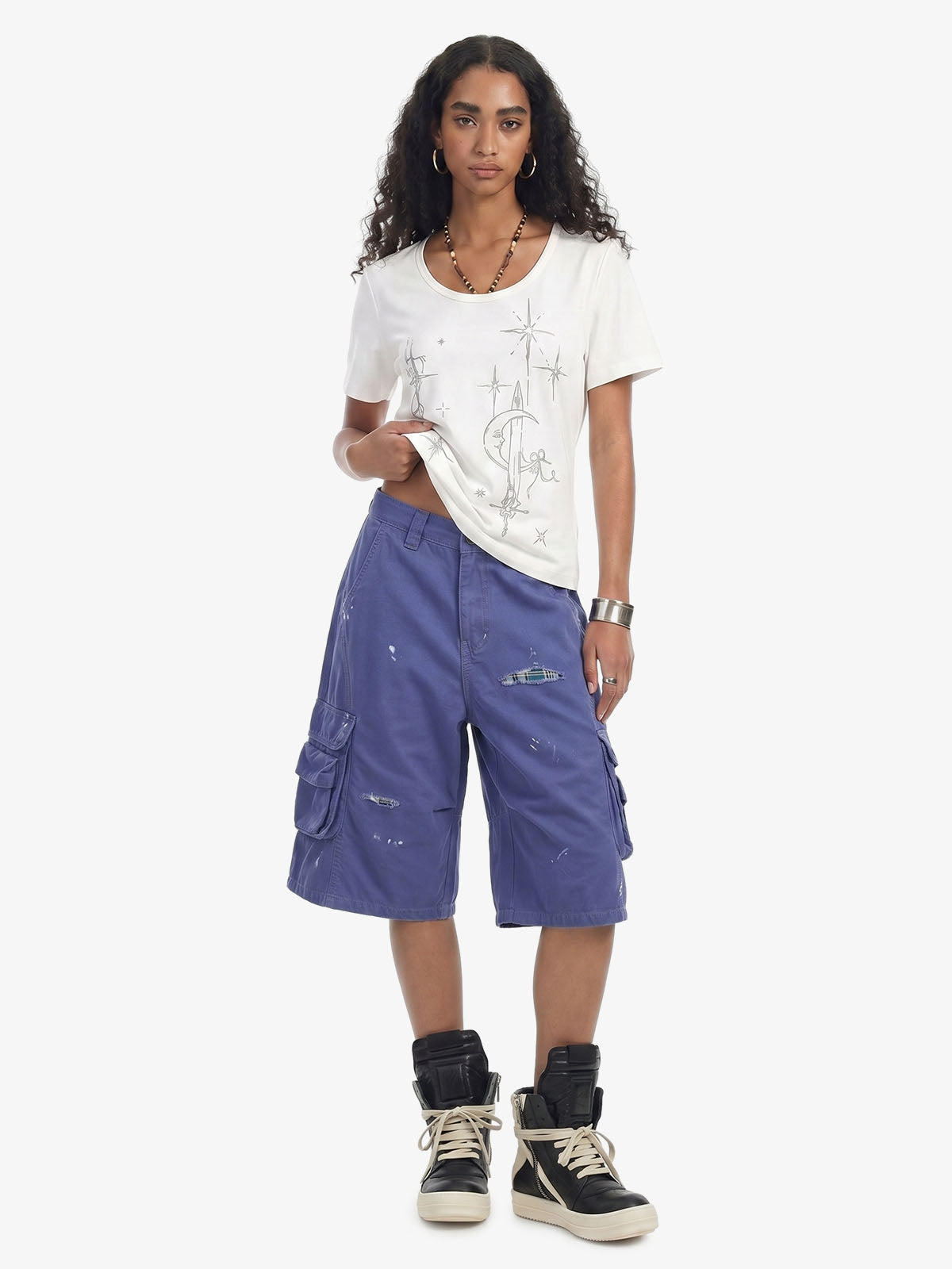 Vintage Distressed Multi Pocket Wide Leg Cargo Shorts