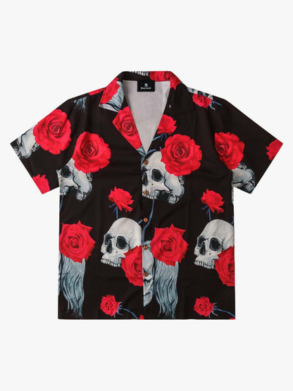 Gothic Skull Rose Cuban Shirt