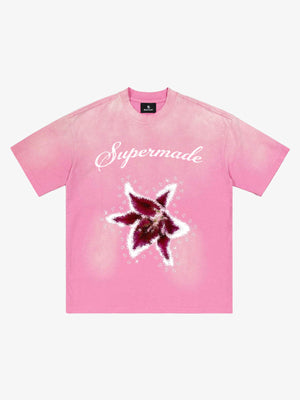 Washed Floral Star Print T-Shirt