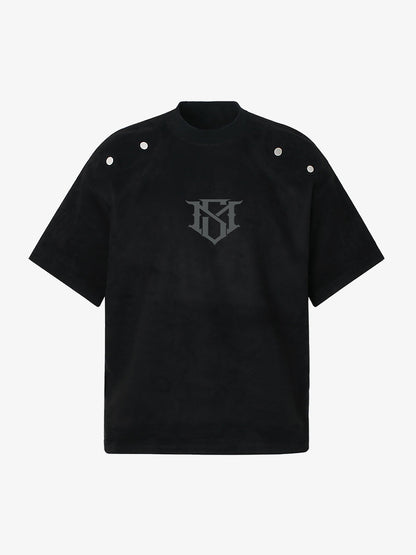 Metallic Print Suede Crew Neck T-Shirt 