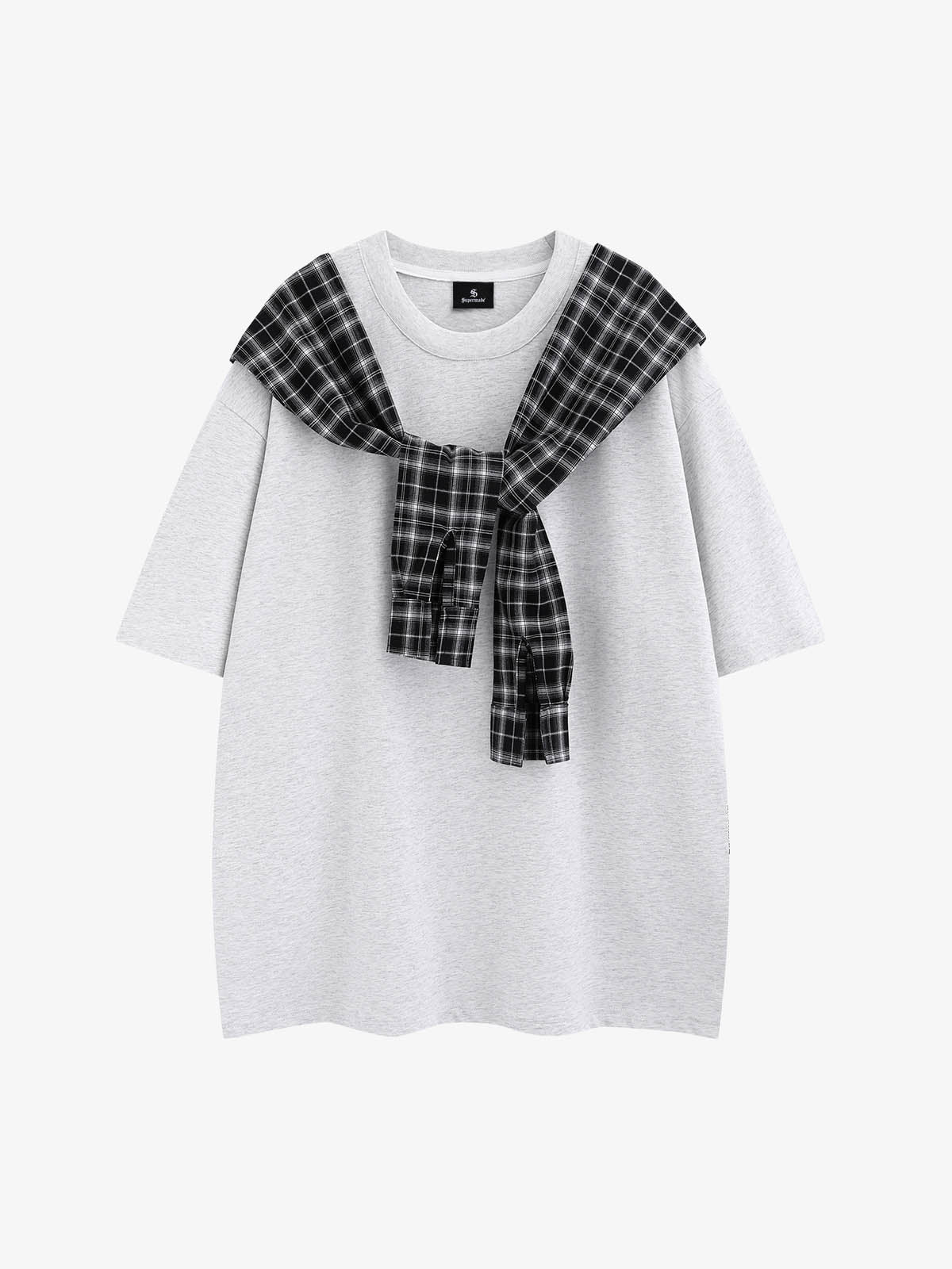 Street Style Retro Patchwork Plaid Tee