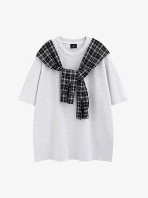 Street Style Retro Patchwork Plaid Tee