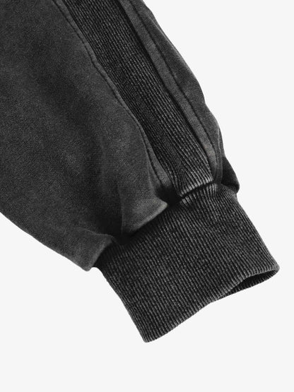 Vintage Washed Panel Construction Zip-Up Hoodie 