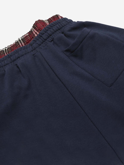 Embroidered Letter Plaid Patchwork Sporty Shorts