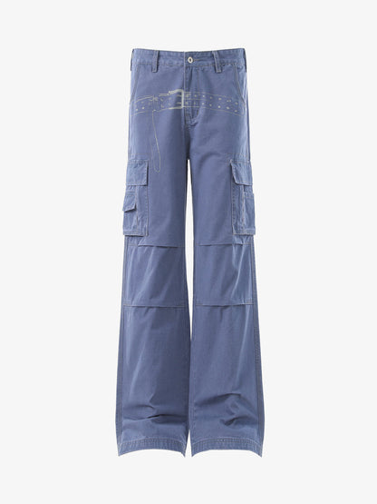 Vintage Belt Print Cargo Pants 