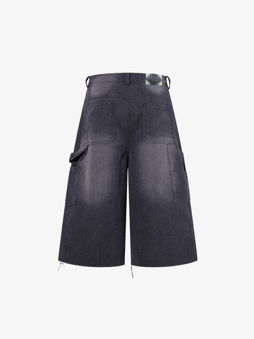 Multi-Button Distressed Print Jorts